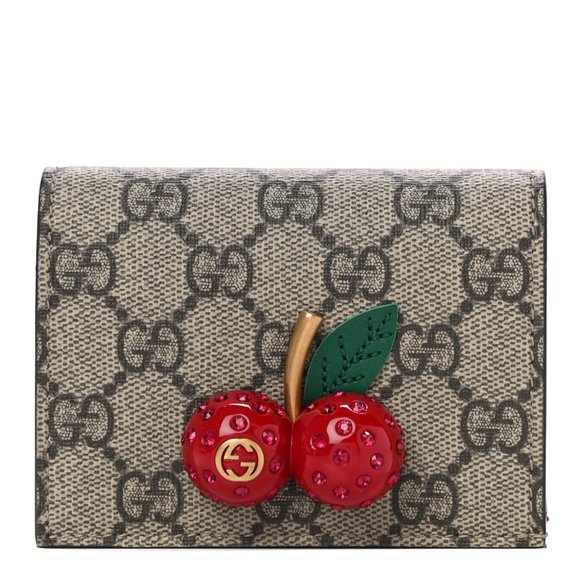 Gucci GG Supreme Monogram Cherry Embellished Card Case Wallet - Picture 10 of 10